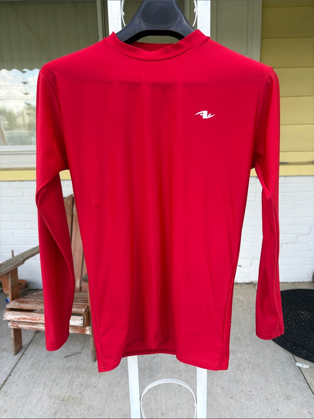 Athletic Works Men's Red Long-Sleeve Performance Shirt with White Logo